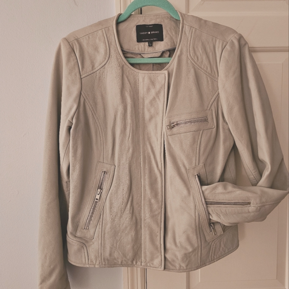 LUCKY BRAND Gray Leather Jacket